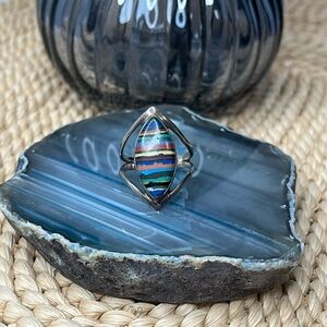 Rainbow Calsilica 925 Sterling Ring Size 7.5-8